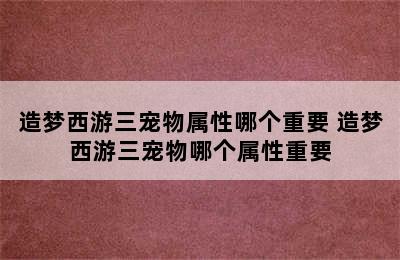 造梦西游三宠物属性哪个重要 造梦西游三宠物哪个属性重要